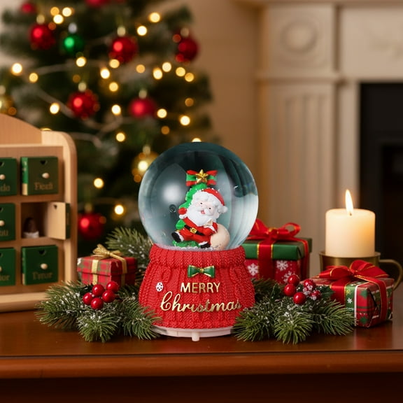 Matoen Christmas Music Crystal Box with LED Light Snow Glitter Holiday Decor, Festive Melody Home Office Party Display, Modern Resin Base for Indoor Outdoor