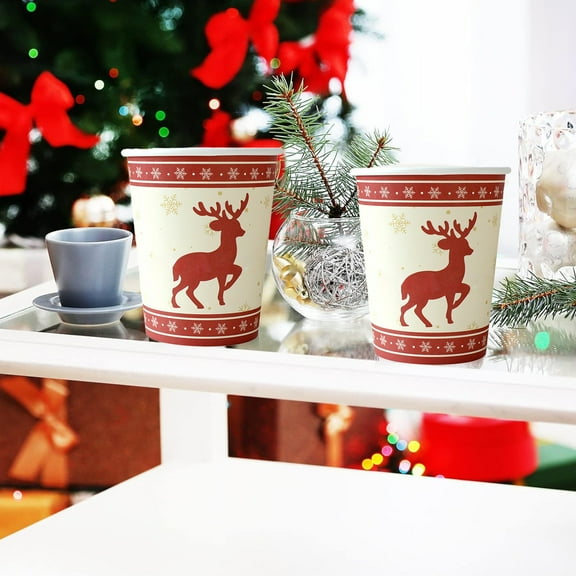 Matoen Christmas Paper Cups 10-Pack, Holiday Disposable Cups for Coffee & Hot Drinks, Festive Party Supplies with Snowflake & Tree Design, Stackable for Weddings & Office Celebrations