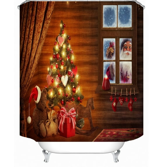 Matoen Christmas Printed Polyester Shower Curtain, Vintage Xmas Winter Shower Curtain for Bathroom, Rustic Christmas Shower Curtain Decoration 71*35Inch