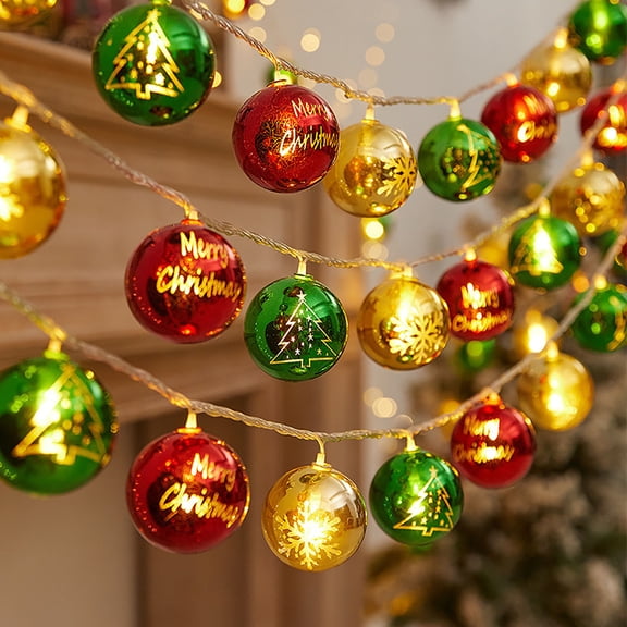Matoen Christmas Snowballs String Lights Indoor Decorations 4.92 FT Battery Operated String Lights for Christmas Tree Snow Scene in 10 LED Lights Decor for Home Bedroom Fireplace Xmas Lights