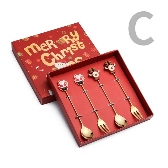 Matoen Christmas Spoons and forks Set Stainless Steel Flatware Set Cute Christmas Gift 4Pcs