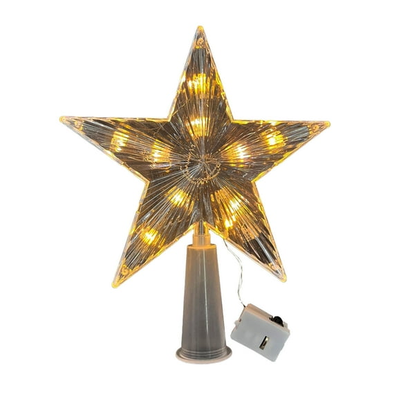 Matoen Christmas Tree Topper Lighted Star with Built-in LED Lights, Clear Five-Pointed Star Tree Topper Plug in for Indoor Office Xmas New Year Holiday Tree Decoration, Warm White