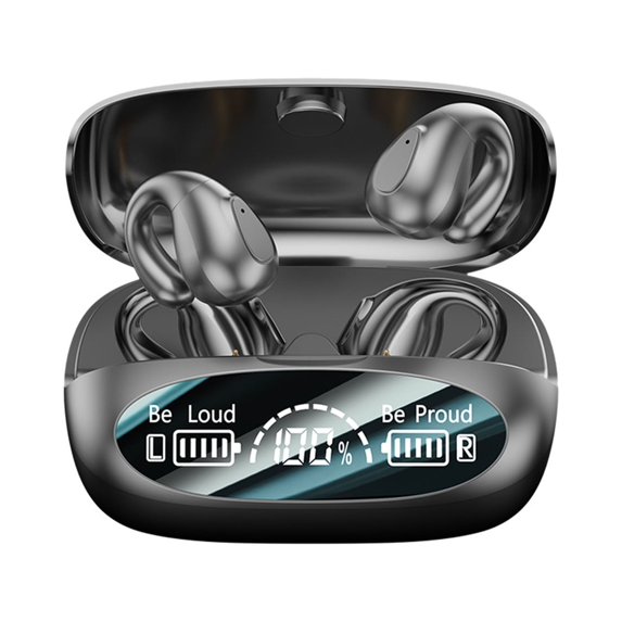 Matoen Clip-On Open Ear Headphones Wireless Bluetooth 5.3 Earbuds with Charging Case for Running, Walking, Workout Black