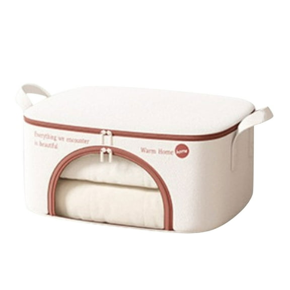 Matoen Clothes Storage Bins Box, Linen Fabric Foldable Stackable Container Organizer with Clear Window & Carry Handles, Large Capacity for Bedding, Blankets, Books
