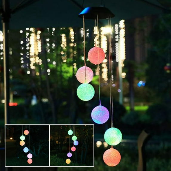 Matoen Color Changing Solar Power Wind Chime Spiral Spinner Crystal Ball Wind Mobile Portable Waterproof Outdoor Decorative Romantic Wind Bell Light for Patio Yard Garden Home (Crystal Ball)