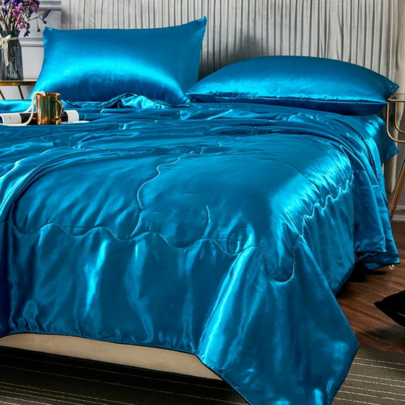 Matoen Cooling Comforter Queen Size, Cooling Blanket for Hot Sleepers, All-Season Double-Sided Quilt Silk Fabric, Breath Ice Silk Blanket, Soft Lightweight, Blue (59"×78.7")