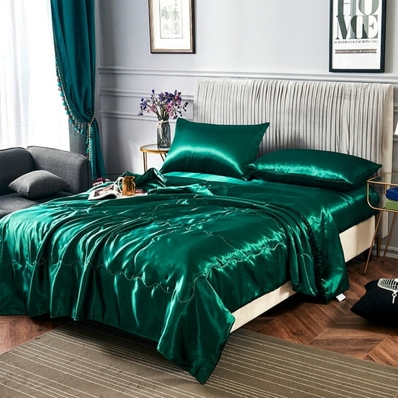 Matoen Cooling Comforter Queen Size, Cooling Blanket for Hot Sleepers, All-Season Double-Sided Quilt Silk Fabric, Breath Ice Silk Blanket, Soft Lightweight, Green (59"×78.7")