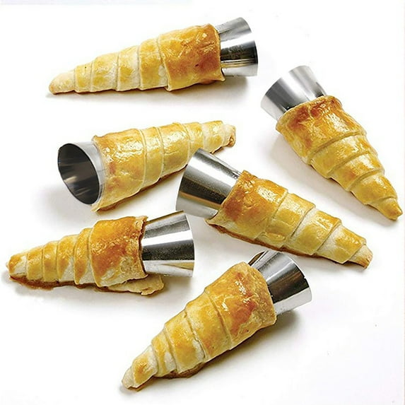 Matoen Cream Horn Molds 6pcs Large Size 3.3 inch Baking Cones Stainless Steel Roll Horn forms Conical Danish Pastry Croissant Cones Moulds