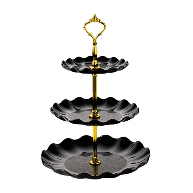 Matoen Cupcake Display Stands 3 Tier Serving Tray Platters Plastic Cup Cake Tower for Birthday Party Wedding Cakes Dessert Cookie Candy (Black)