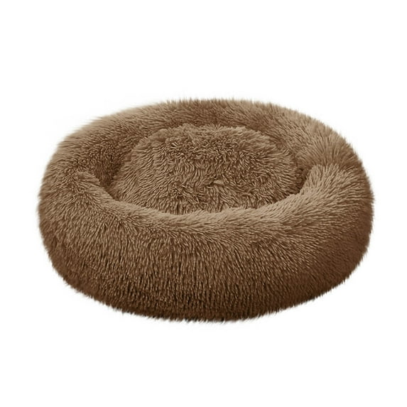 Matoen Cute Round Calming Dog Bed, Pet Small Plush Dog Donut Bed for Medium Small Breed Dog, Soft, Comfy and Cozy Doggie Bed, Khaki
