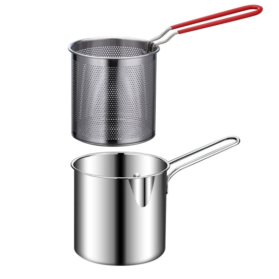 Matoen Deep Fryer Pot, Small Stainless Steel Deep Frying Pot, 304 Stainless Steel with Oil Drip Drainer Rack, 5 inch/ 3Quart, for Kitchen French Fries, Chicken