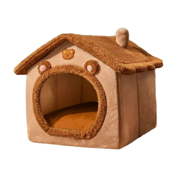 Matoen Dog House Indoor, 12"x12.5"x13" Indoor Dog House for Medium and Small Dog, Warm Cave Sleeping Nest Bed for Cats and Dogs, Brown