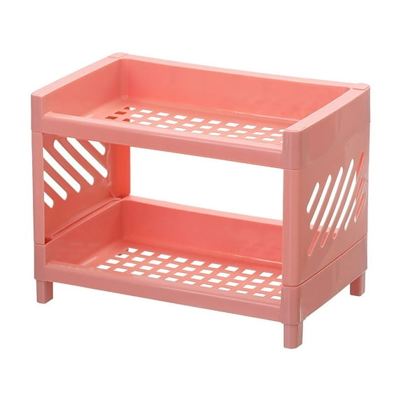 Matoen Double-Layer Desktop Storage Rack, Foldable Office Stationery Storage Rack,Kitchen Seasoning Storage Rack, Bathroom Cosmetic Storage Rack (Pink)