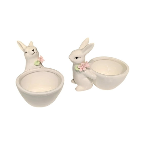 Matoen Easter Bunny Candy Dish, Ceramics White Rabbit Bunny Easter Decor Figurines Candy Bowl Snack Serving Bowl Decorative Dessert Bowl Nut Dish for Easter Party Table Decoration