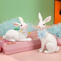 Matoen Easter Bunny Decorations Set of 2, White Resin Rabbit Statues, Home Decor Spring Rabbit Figurines, Bunny Sculptures Table Centerpiece, Vintage Farmhouse Indoor Decor Gift