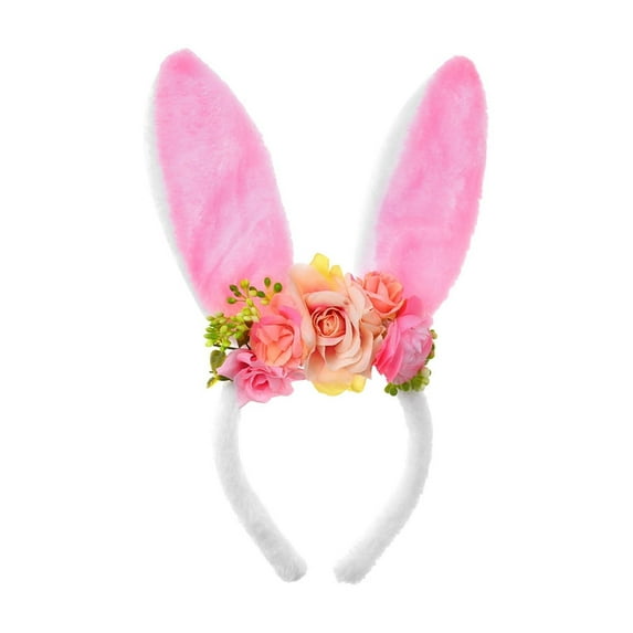 Matoen Easter Bunny Ears Headband Cute Spring Flower Crown Head Band Floral Rabbit Fairy Headpiece for Easter Birthday Party for Women and Girls