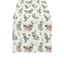 Matoen Easter Eggs Spring Summer Tablecloth 72x13 Inch Rectangular, Eucalyptus Floral Table Cover for Party Picnic Dinner Decor