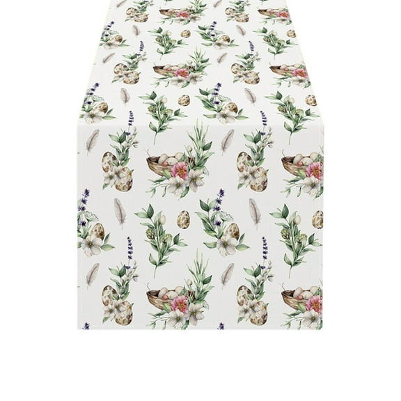 Matoen Easter Eggs Spring Summer Tablecloth 72x13 Inch Rectangular, Eucalyptus Floral Table Cover for Party Picnic Dinner Decor