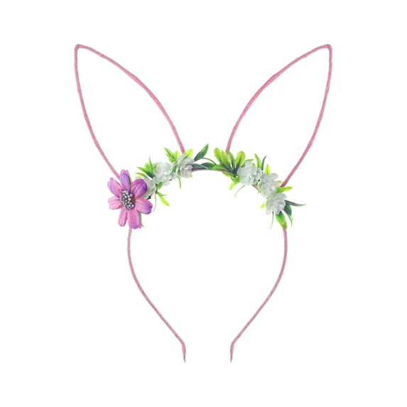 Matoen Easter Floral Bunny Ears Headband Spring Woodland Flower Fairy Rabbit Hairband Wedding Party Birthday Supply