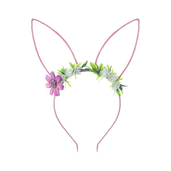 Matoen Easter Floral Bunny Ears Headband Spring Woodland Flower Fairy Rabbit Hairband Wedding Party Birthday Supply