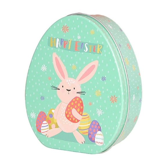 Matoen Easter for Kids, Tinplate Box Tin Case Vintage Easter Biscuits Tin Cookie Containers Tin Jars with Lids Candy Tin Easter Basket Round Baking Tin Easter Party Supplies Bag