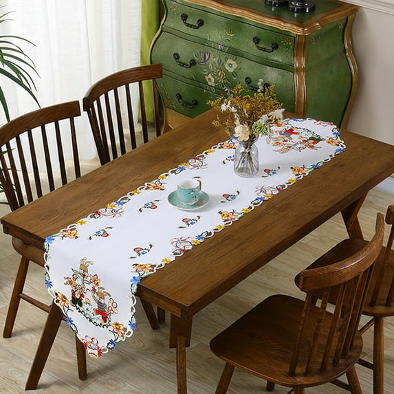 Matoen Easter Table Runner 69.2inches Long, Embroidered Plaid Bunny Table Runner, Easter Spring Rabbit Floral Butterfly Egg Table Runner 69.2x15 Inch for Easter Dining Table Decorations