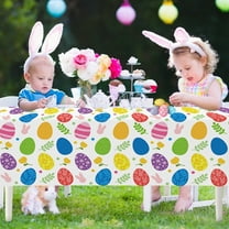 Matoen Easter Tablecloth, Easter Spring Table Cloth 108x54 inch Colorful Egg Bunny Disposable Paper Tableclothes Square Waterproof Table Cover Decor Rectangle for Kids Party Decorations