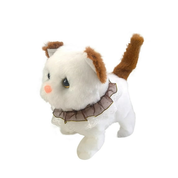 Matoen Electronic Walking and Barking Plush Cat Toy Interactive Kitty for Kids Toddler Gifts Birthday Girls Boys, Christmas Gift (White)