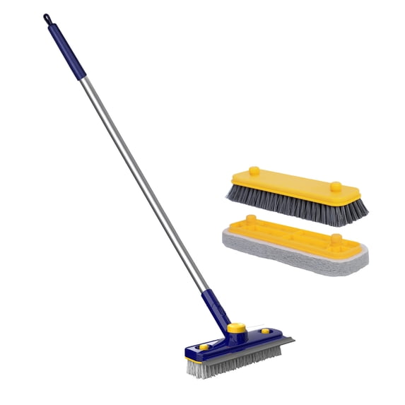 Matoen Floor Scrub Brush with Long Handle, Scrape and Heavy-Duty Stiff Bristle Scrubber Brush for Cleaning Shower Bathroom, Patio, Garage, Kitchen