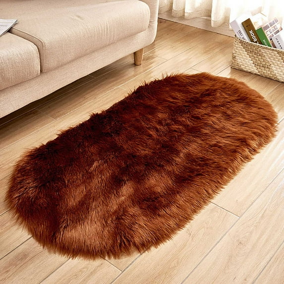 Matoen Fluffy Bedroom Rug, Coffee Small Rug for Bedroom, Oval Shaggy Bedside Carpet 20"x31.5" Cute Rug for Dorm Kids Room Nursery Home Decor