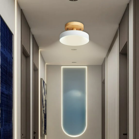 Matoen Flush Mount Ceiling Light, 7 Inch Lighting Fixture for Kitchen, Bedroom, Bathroom, and Hallway, White Nordic Wooden Balconies Cloakrooms Lighting Fixtures