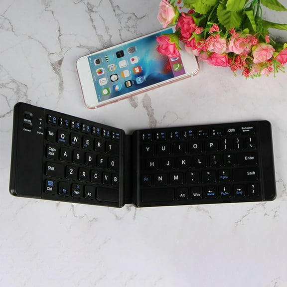 Matoen Foldable Bluetooth Keyboard - Portable Wireless Keyboard with Stand Holder, Rechargeable Full Size Ultra Slim Keyboard for Smartphone Tablet and Laptop