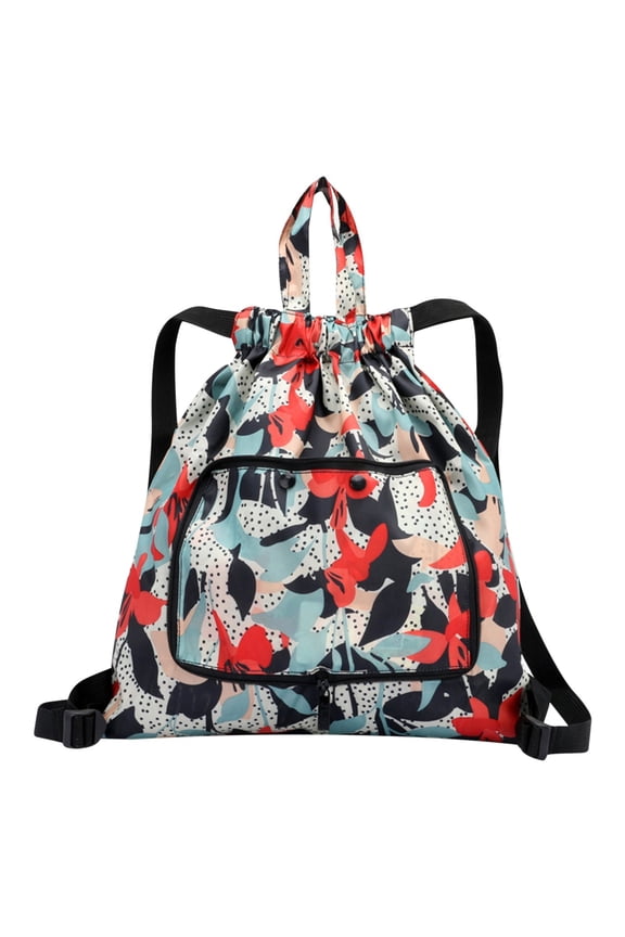 Matoen Foldable Large Capacity Travel Backpack Drawstring Pocket Ultra Light Nylon Cloth Multifunctional Print Foldable Bag Organizer