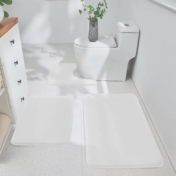 Matoen Gray Bathroom Rug Set 3 Pieces Ultra Soft, Non Slip Plush Toilet Mat, Absorbent Plush Shaggy Bath Mats for Bathroom, Bedroom, Kitchen