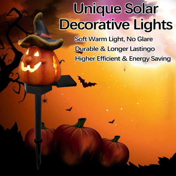 Matoen Halloween Pumpkin Pathway Markers Lights Solar Powered Pathway String Lights Light up Jack O Lantern Pumpkin Garden Stakes for Yard Lawn Tree Patio Walkway Driveway Party Decor