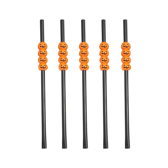 Matoen Halloween Pumpkin Plastic Straws - 5PCS Cute Halloween Party Supplies, Halloween Birthday Party Decoration, Birthday Supplies