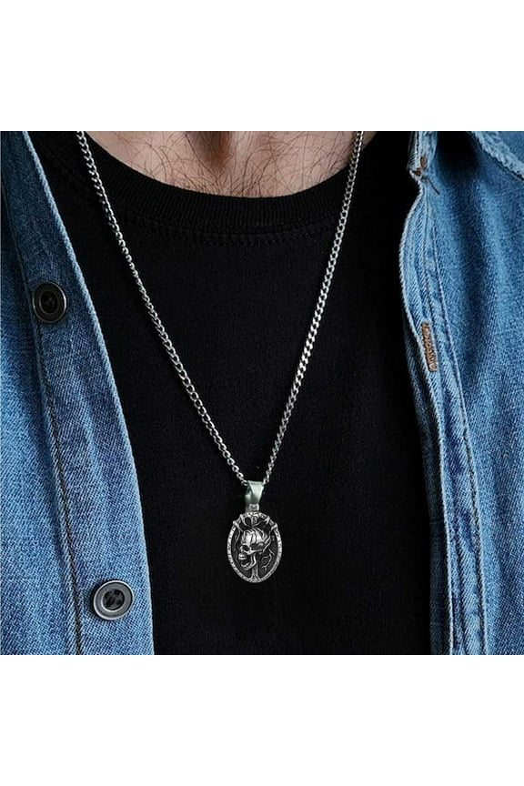 Halloween Skull Necklace for Men, Retro Gothic Punk Jewelry Biker Necklace for Men Women Free Engraving Stainless Steel Dog Tag Pendant Necklace