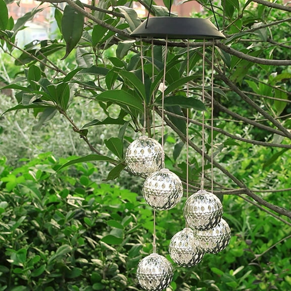 Matoen LED Solar Crystal Ball Wind Chime, Mobile Hanging Wind Chime for Home Garden Decoration, Automatic Light Changing Color