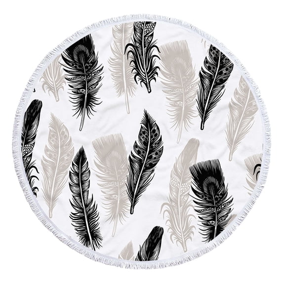 Matoen Large Round Beach Towel Microfiber Quick Dry Sand Free Thick Printed Beach Blanket Circle Meditation Rug, 61"