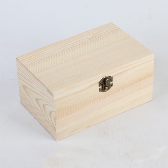 Matoen Large Unfinished Wooden Box with Hinged Lid, Beige