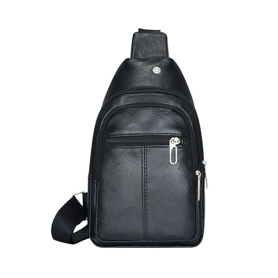 Matoen Men's Leather Sling Bag - Crossbody Backpack & Shoulder Rucksack - Casual Lightweight Travel Daypack (Black)