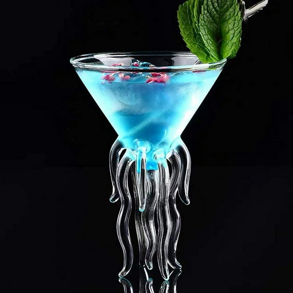 Matoen Octopus Martini Glass Fun Cocktail Glasses Jellyfish Wine Glass Creative Jellyfish Glass Cup for Margarita Whiskey Drinking Glassware Kitchen Bar Party Wedding