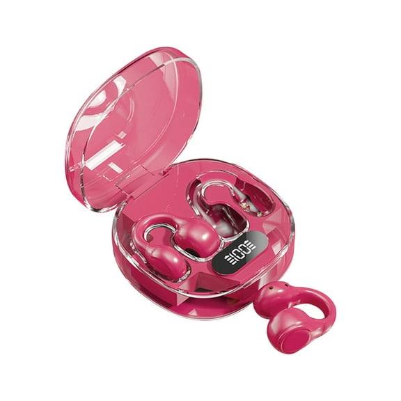 Matoen Open Ear Bone Conduction Headphones Bluetooth Wireless Clip on Earbuds Built-in Microphone for Running, Walking, Workout Hot Pink