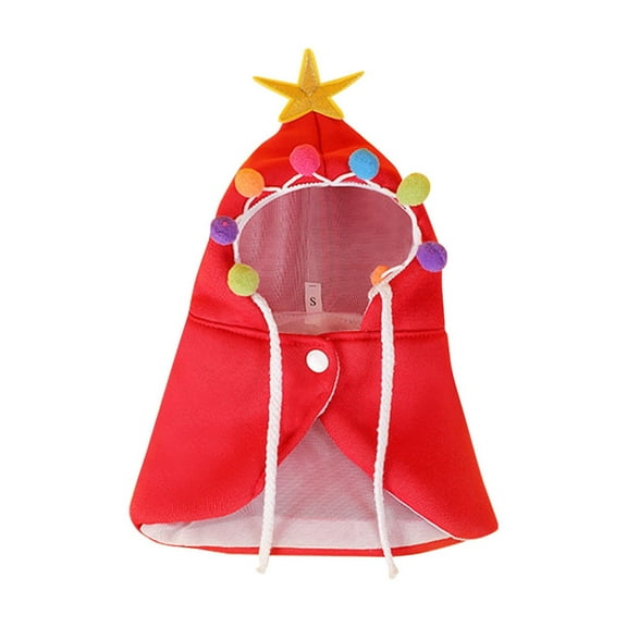 Matoen Pet Dog Christmas Costume Puppy Xmas Cloak with Star and Pompoms Cat Santa Cape with Santa Hat Red Doggy Outfit Winter Cat Clothes for Kitten and Small to Medium Sized Dog