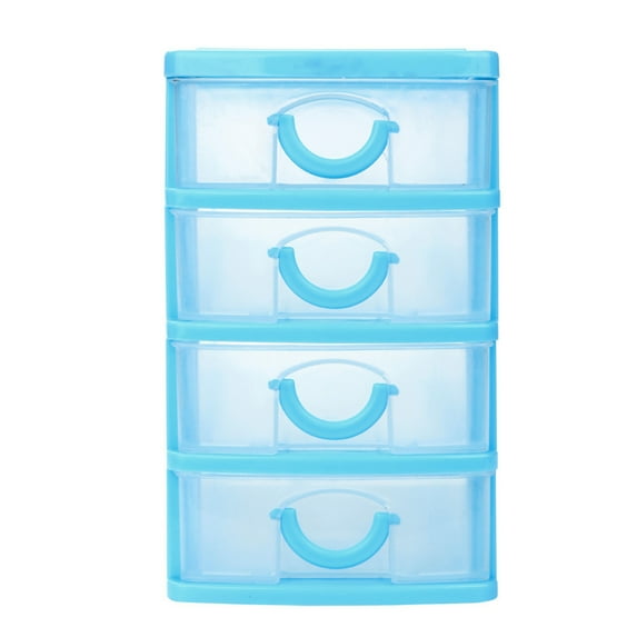Matoen Plastic Drawers Organizer Mini Organizer Box Stackable Plastic Drawer Storage Organizer Containers Blue Storage Drawer Units for Desktop Classroom Craft (L)