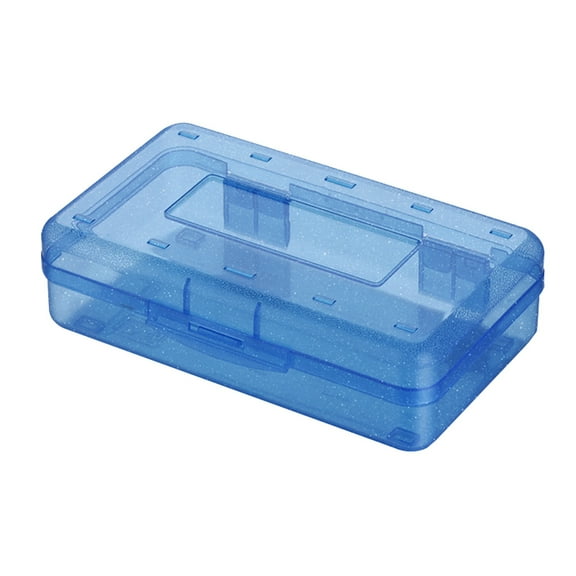 Matoen Plastic Pencil Box Clear Pencil Case with Hinged Lid Snap Closure, Frosted Stationery Case for Office, Blue