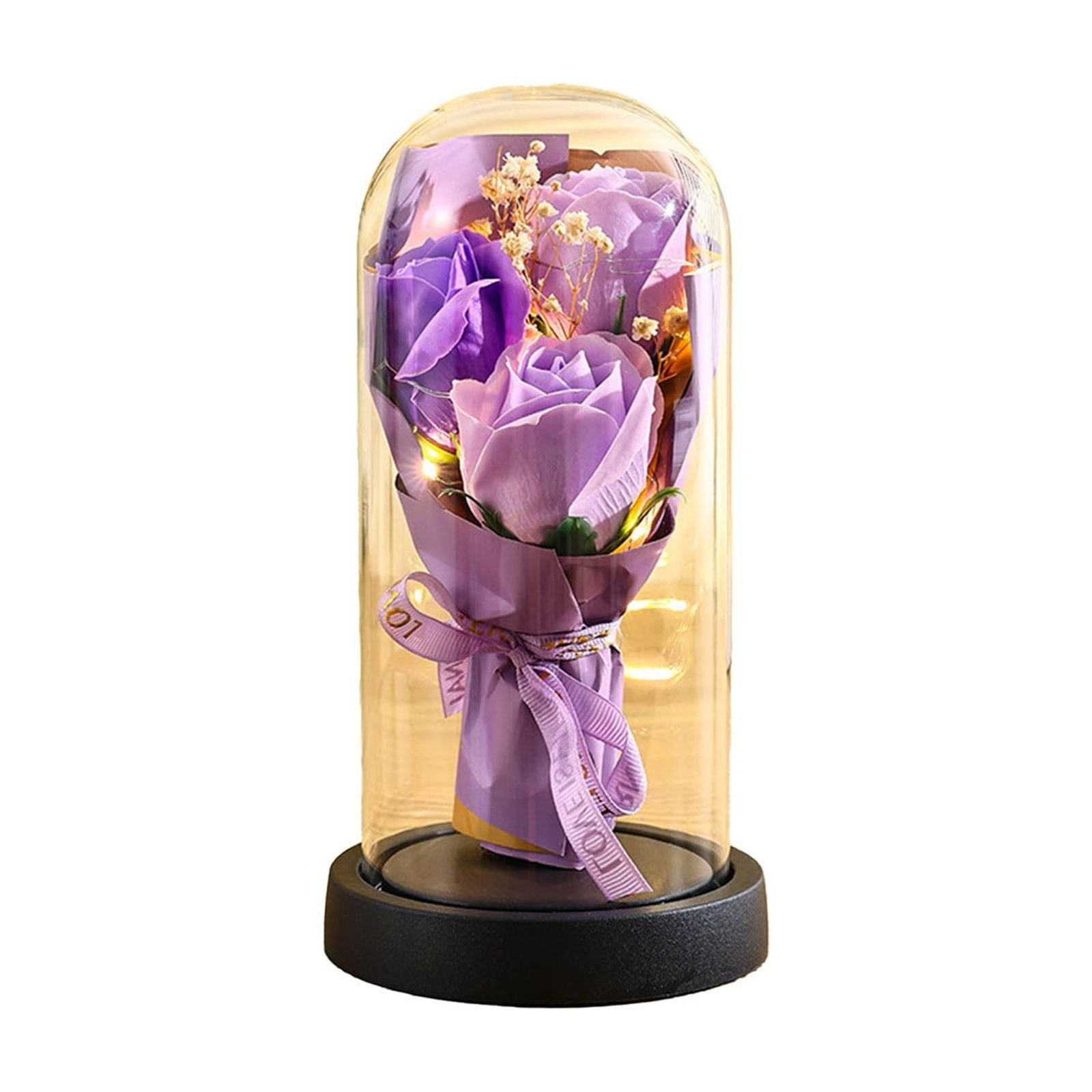 ERYRYIREI Preserved Real Rose In Glass Dome – Forever Champagne Rose With LED Base, Gift For Women, Mom, Wife (Birthday, Valentine's Day)