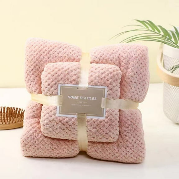 Matoen Pure Cotton 2-in-1 Bath Towel and Facial Towel Soft Bath Towel 2-piece Set 28.7x51inch&13.7x29.5inch Light Pink
