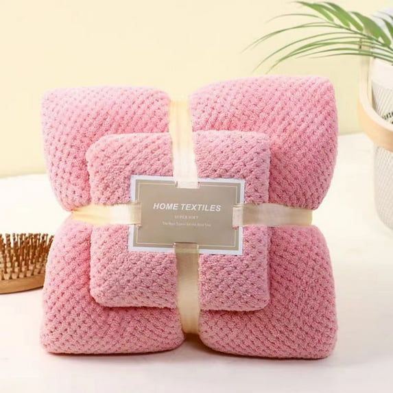 Matoen Pure Cotton 2-in-1 Bath Towel and Facial Towel Soft Bath Towel 2-piece Set 28.7x51inch&13.7x29.5inch Pink