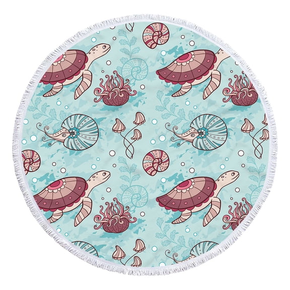 Matoen Round Beach Towel Microfiber Oversized Sea Turtle Circle Beach Blanket with Tassels Soft Thick Beach Throw Bath Pool Towel Meditation Mat 61 Inch